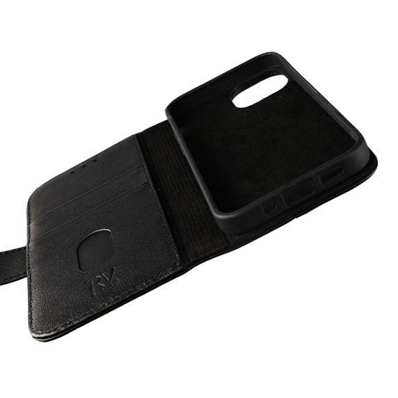Pilt tootest iPhone 13 Mini rahakotikott Nahk Rvelon - Must